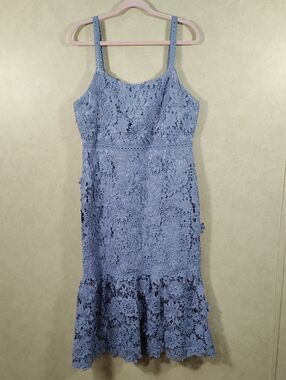 I135 Just Me Blue Floral Crochet & Applique Peplum Hem Dress XL